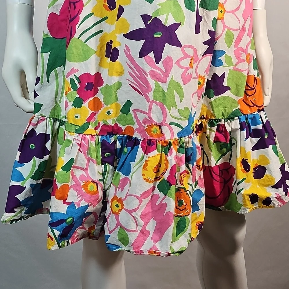 J. Crew 100% Cotton Vibrant Multi-Color Floral Puff Sleeve Ruffle Hem Dress - Picture 8 of 16